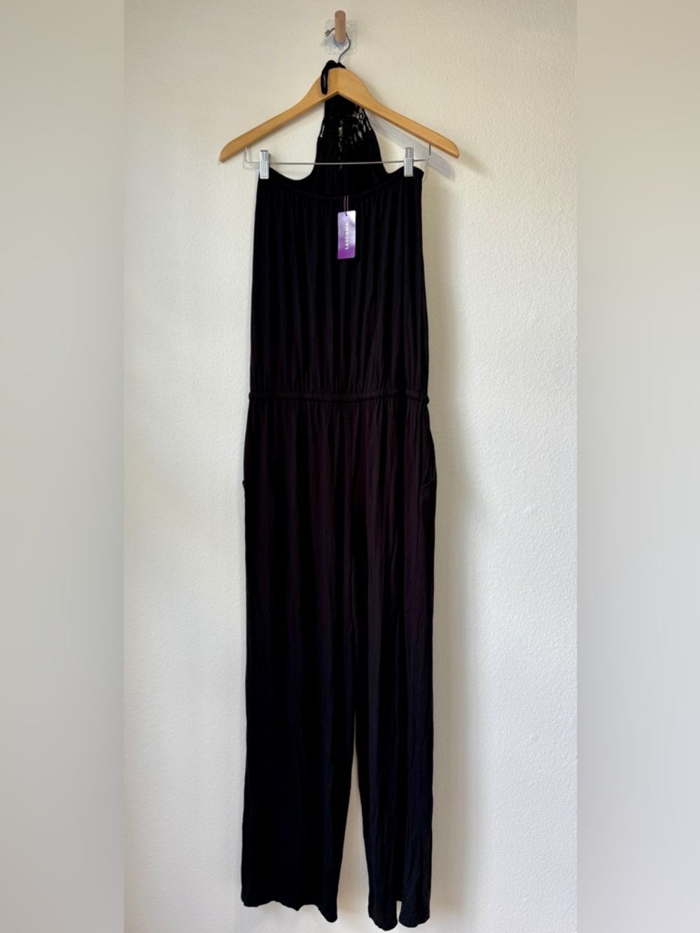 Lascana Lace Halter Jumpsuit Black NWT Size 12 Elegant Wide Leg - Picture 5 of 7